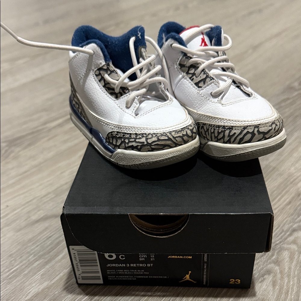 Jordan Kids Retro 3 White and Gray Sneakers